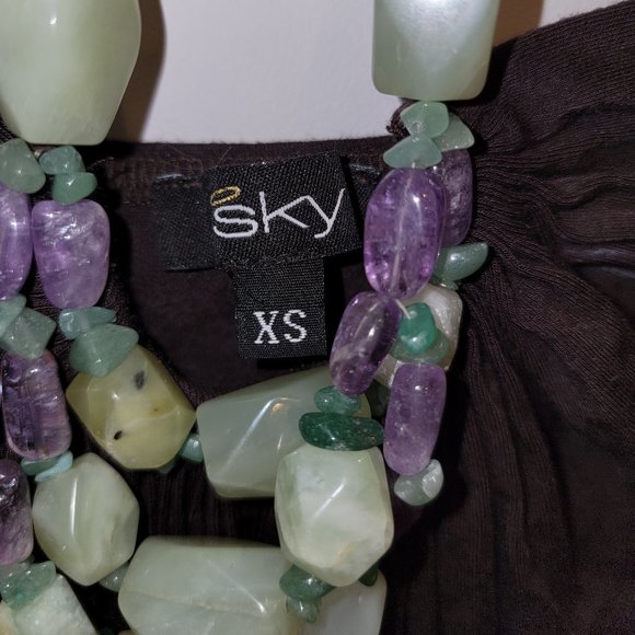 Sky Halter Style Brown Top with Leather and Mineral Stone Neck Ties, Size XS - Picture 4 of 5